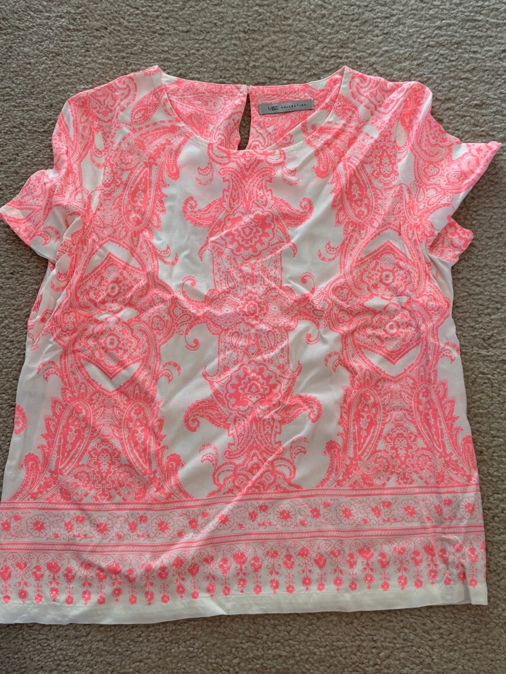 M&S neon Pink Paisley Short Sleeve Top